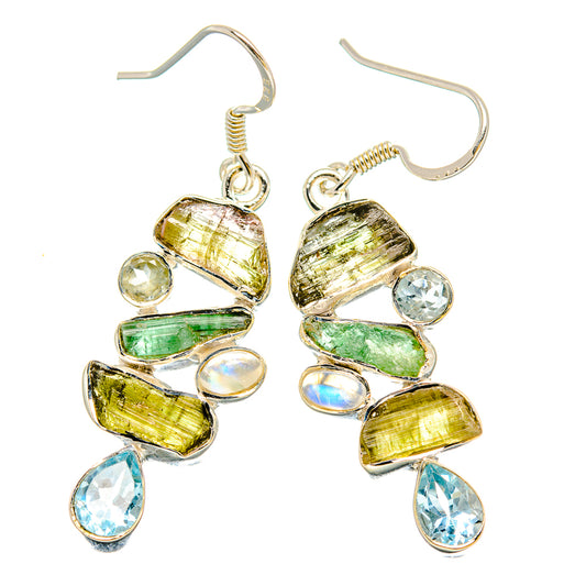 Green Tourmaline, Blue Topaz, Rainbow Moonstone Earrings handcrafted by Ana Silver Co - EARR431438 - Photo 2