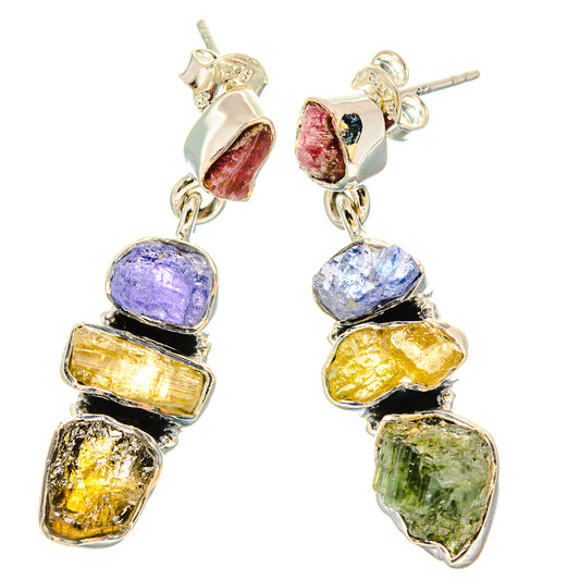 Green Tourmaline, Citrine, Tanzanite, Pink Tourmaline Earrings handcrafted by Ana Silver Co - EARR431439 - Photo 2