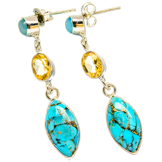 Blue Copper Composite Turquoise, Citrine, Aqua Chalcedony Earrings handcrafted by Ana Silver Co - EARR431441 - Photo 2