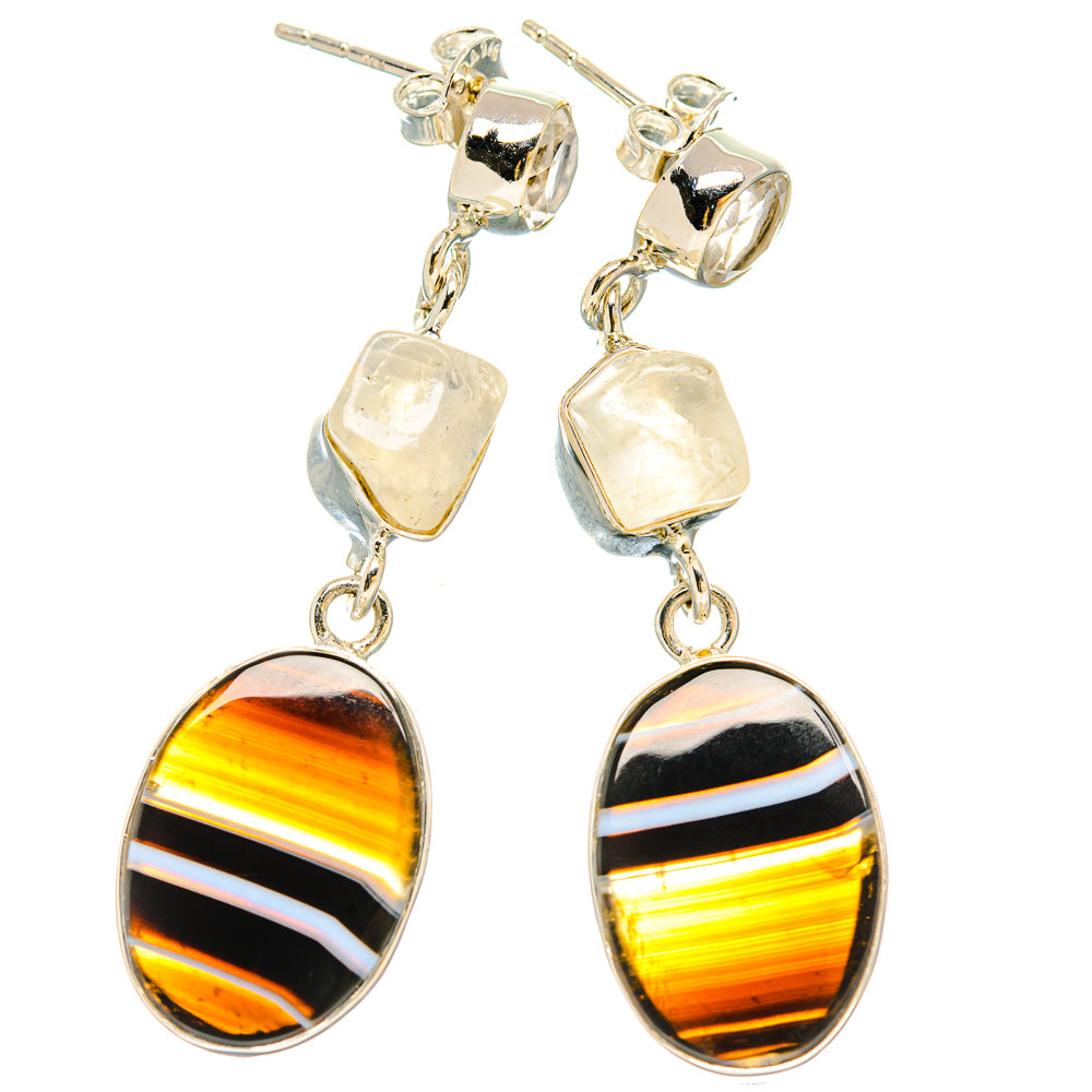 Black Botswana Agate, Rainbow Moonstone, White Quartz Earrings handcrafted by Ana Silver Co - EARR431446 - Photo 2