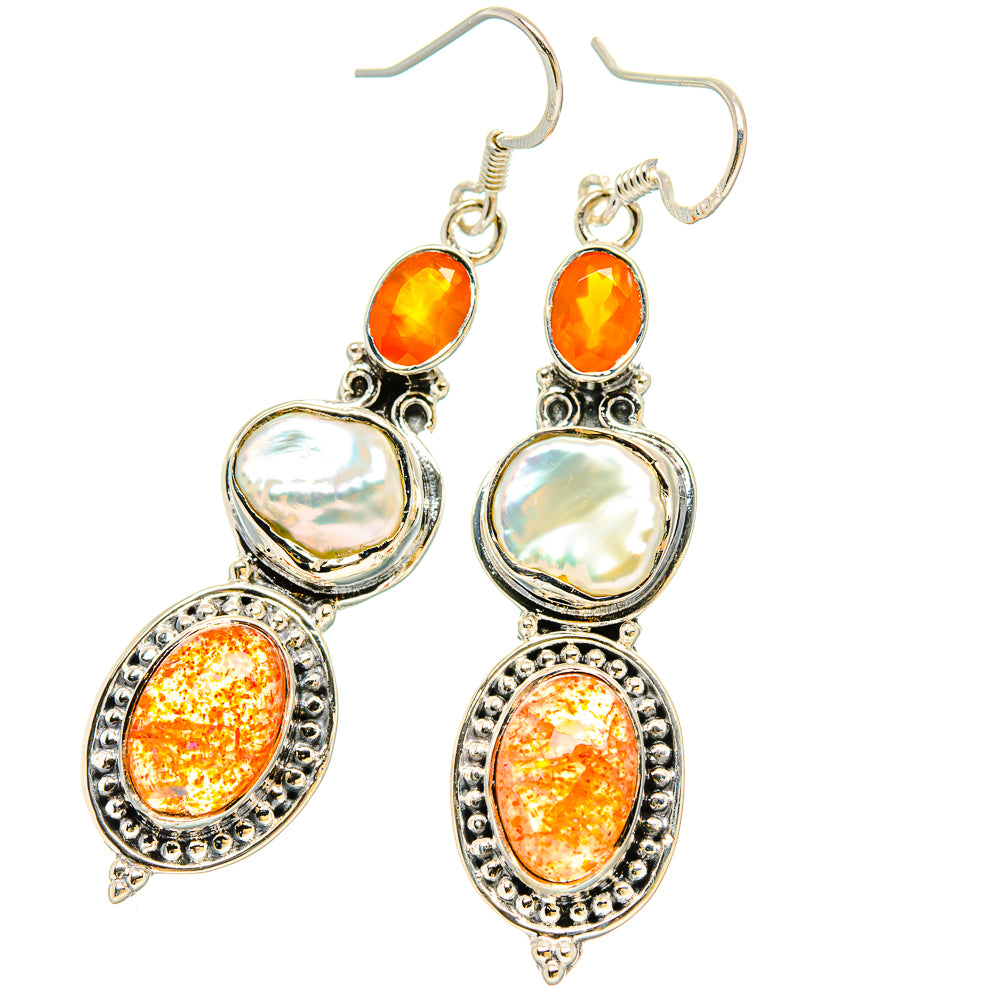 Sunstone, Mother Of Pearl, Carnelian Earrings handcrafted by Ana Silver Co - EARR431451 - Photo 2