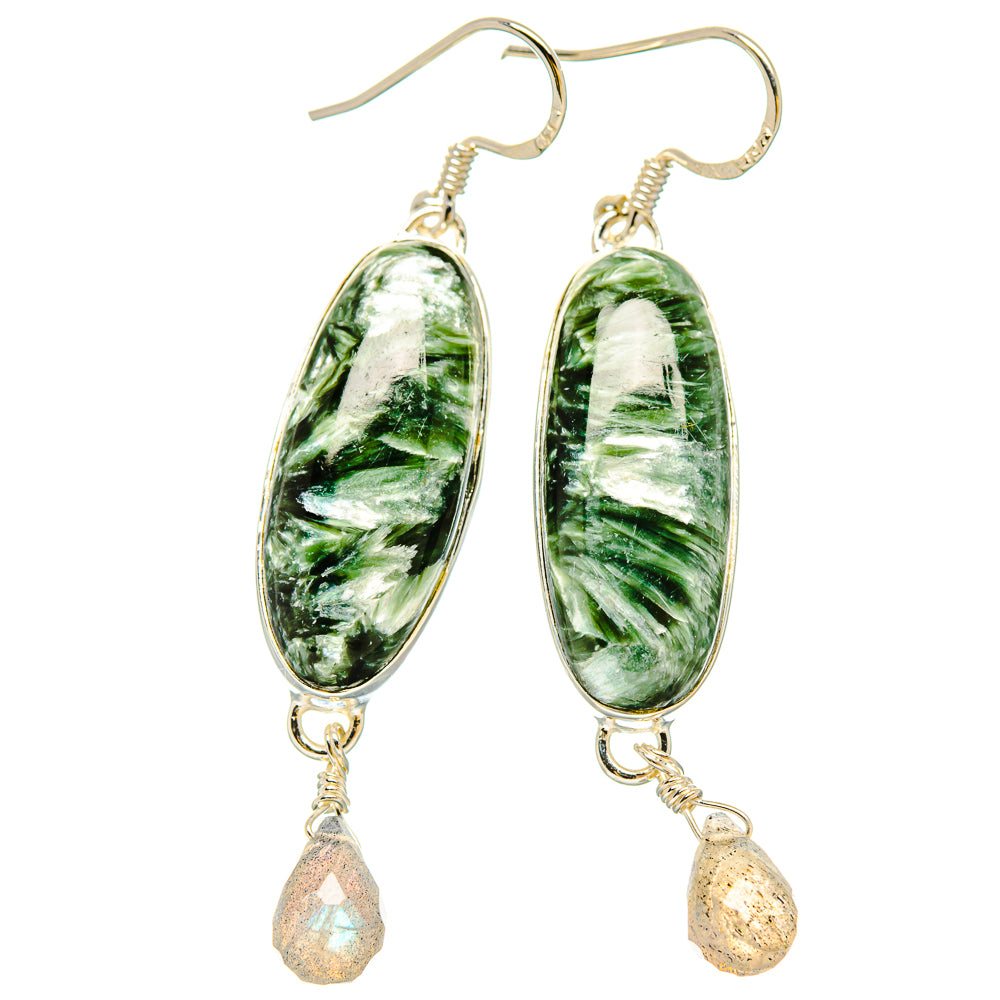Seraphinite, Labradorite Earrings handcrafted by Ana Silver Co - EARR431456 - Photo 2