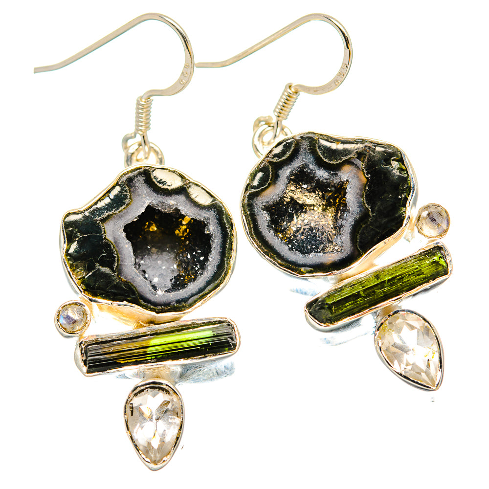 Coconut Geode Slice, Green Tourmaline, White Quartz Earrings handcrafted by Ana Silver Co - EARR431460 - Photo 2