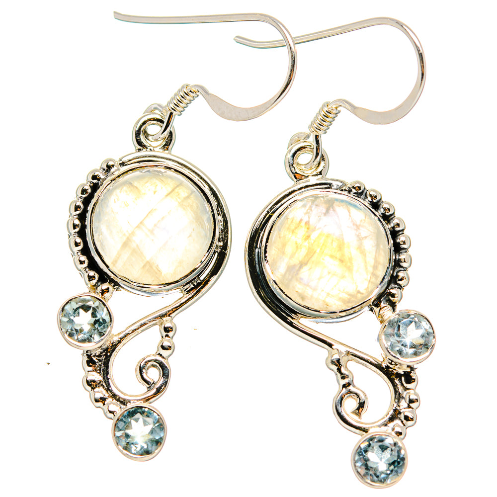 Rainbow Moonstone, Blue Topaz Earrings handcrafted by Ana Silver Co - EARR431519 - Photo 2