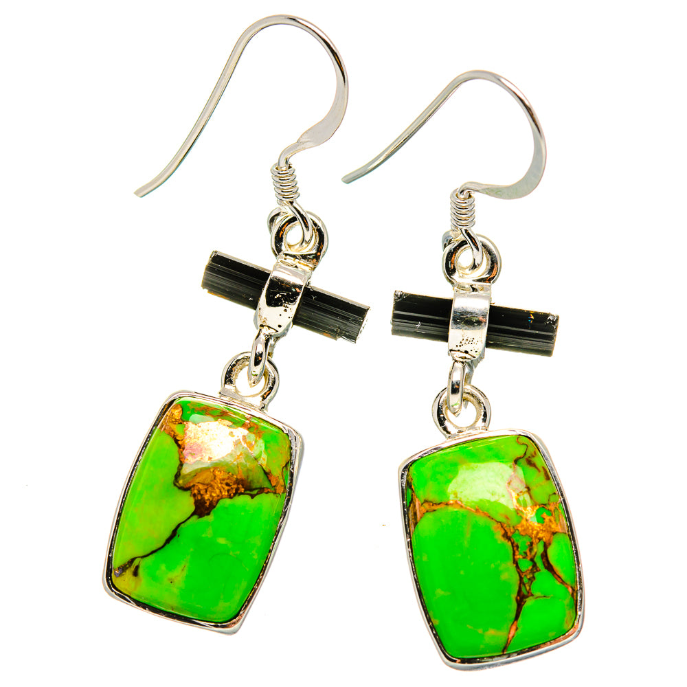 Green Copper Composite Turquoise, Black Onyx Earrings handcrafted by Ana Silver Co - EARR431521 - Photo 2