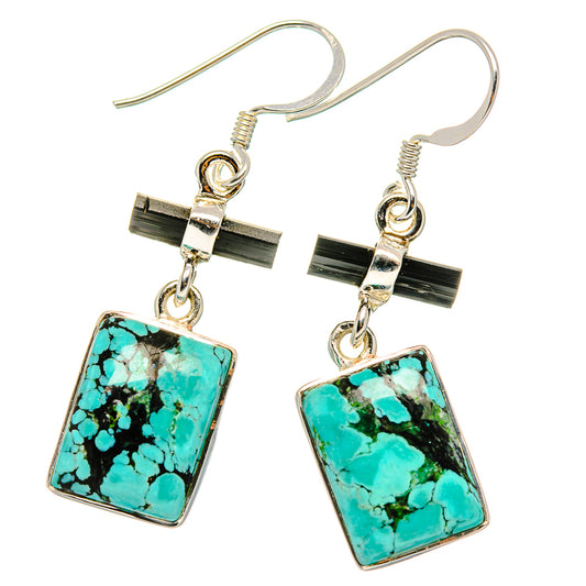 Tibetan Turquoise, Black Onyx Earrings handcrafted by Ana Silver Co - EARR431536 - Photo 2