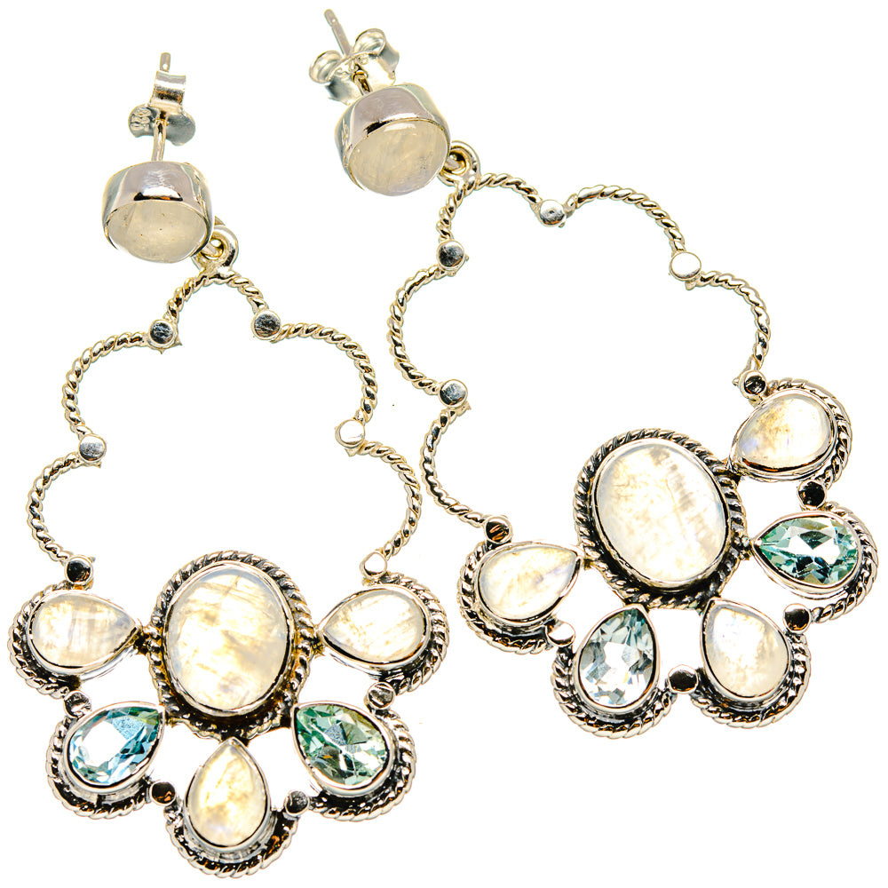 Rainbow Moonstone, Blue Topaz Earrings handcrafted by Ana Silver Co - EARR431554 - Photo 2