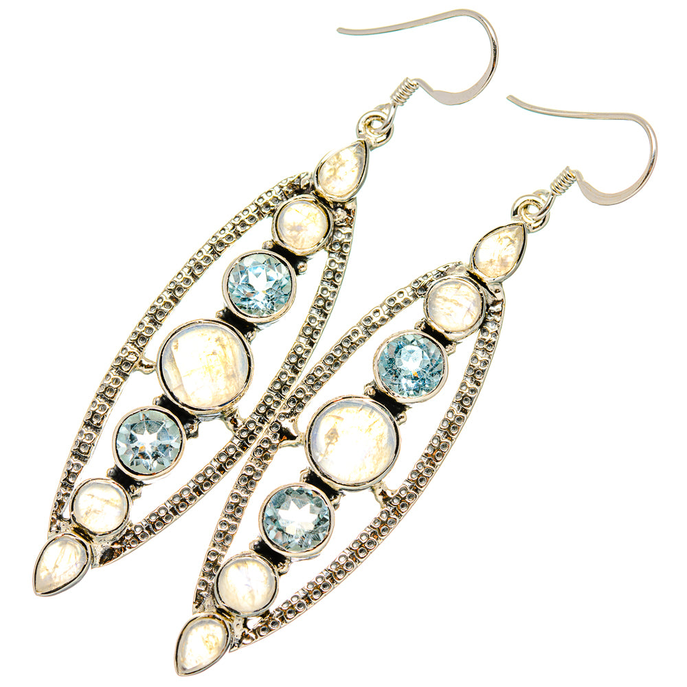 Rainbow Moonstone, Blue Topaz Earrings handcrafted by Ana Silver Co - EARR431555 - Photo 2