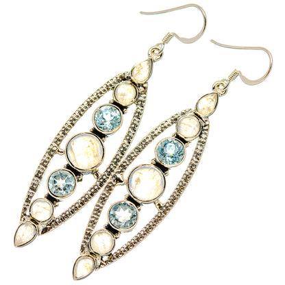 Rainbow Moonstone, Blue Topaz Earrings handcrafted by Ana Silver Co - EARR431555 - Photo 2
