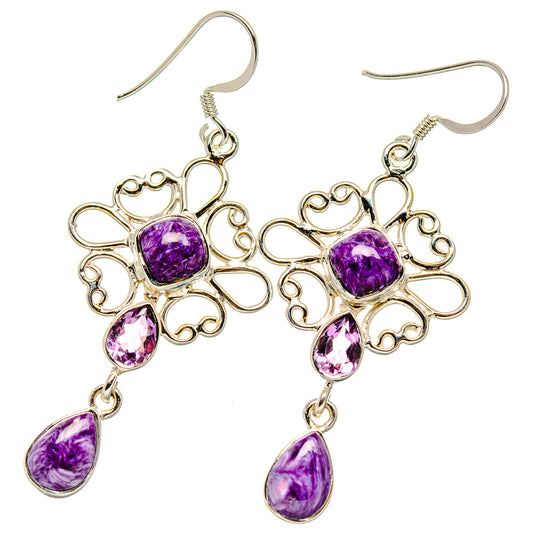 Charoite, Amethyst Earrings handcrafted by Ana Silver Co - EARR431562 - Photo 2