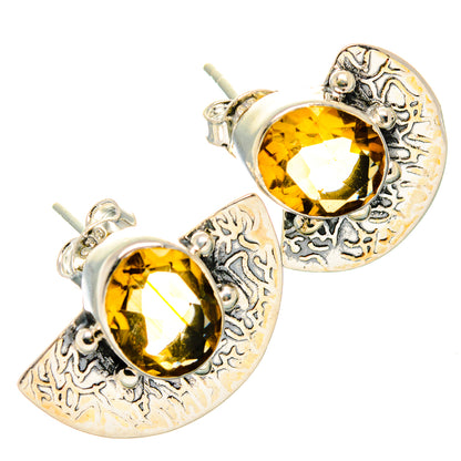 Faceted citrine stud earrings in 925 sterling silver teardrop filigree bezel