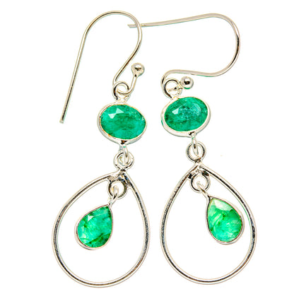 925 sterling silver earrings with round green stone tops and dangling teardrop charms
