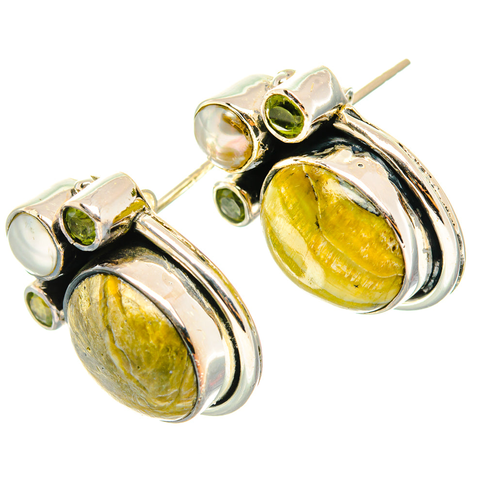 African Green Opal, Peridot, Cultured Pearl Earrings handcrafted by Ana Silver Co - EARR428551 - Photo 2