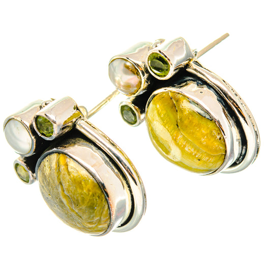 African Green Opal, Peridot, Cultured Pearl Earrings handcrafted by Ana Silver Co - EARR428551 - Photo 2