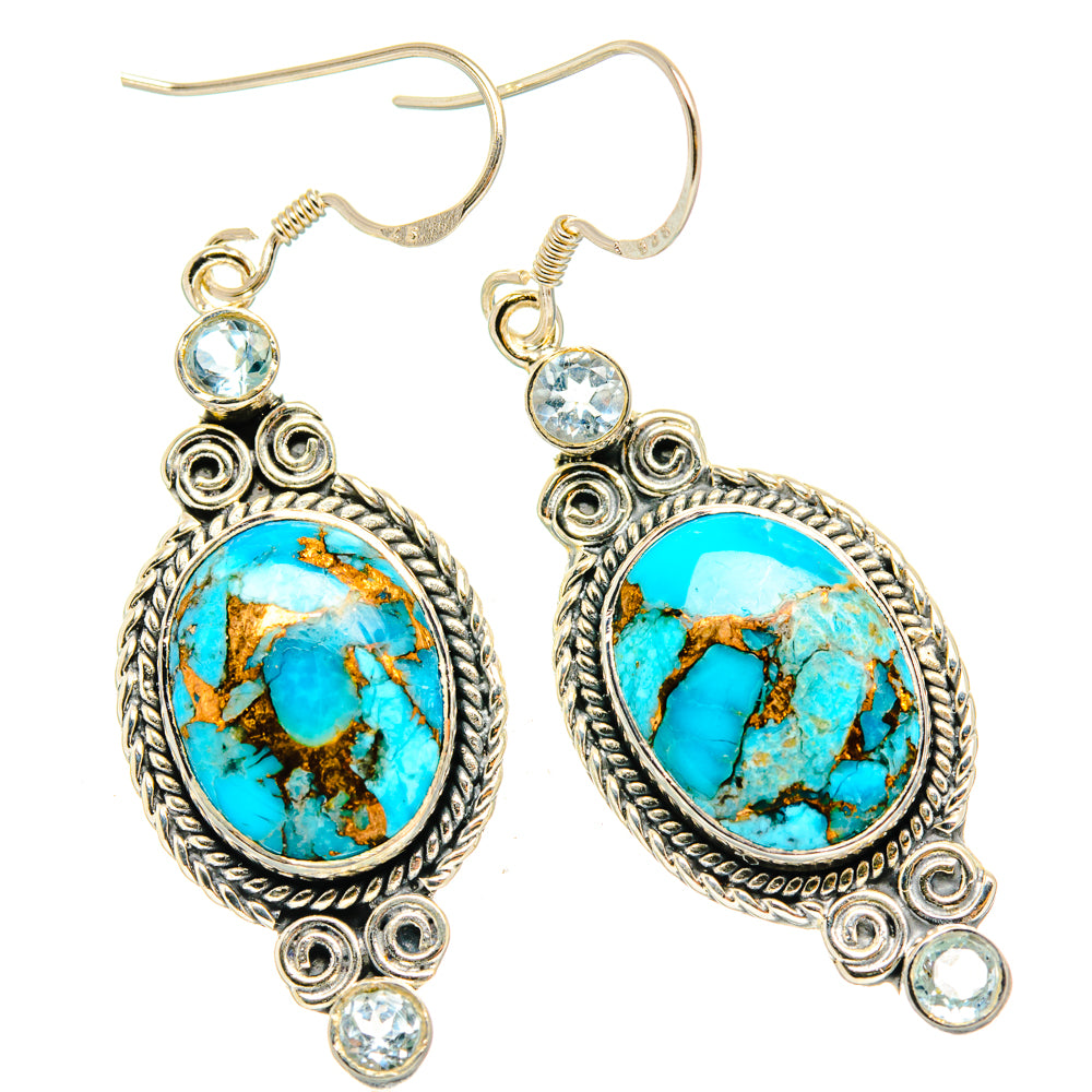 Blue Copper Composite Turquoise, Blue Topaz Earrings handcrafted by Ana Silver Co - EARR428567 - Photo 2