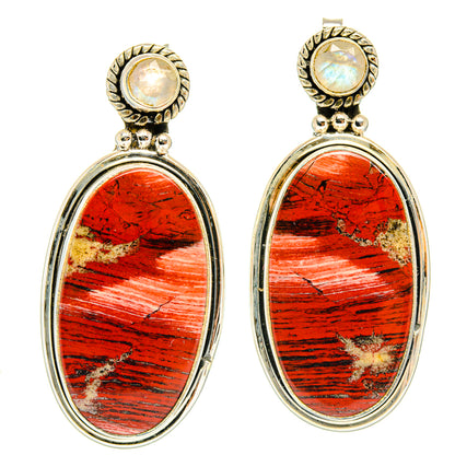Red Jasper, Rainbow Moonstone Earrings handcrafted by Ana Silver Co - EARR428584 - Photo 2