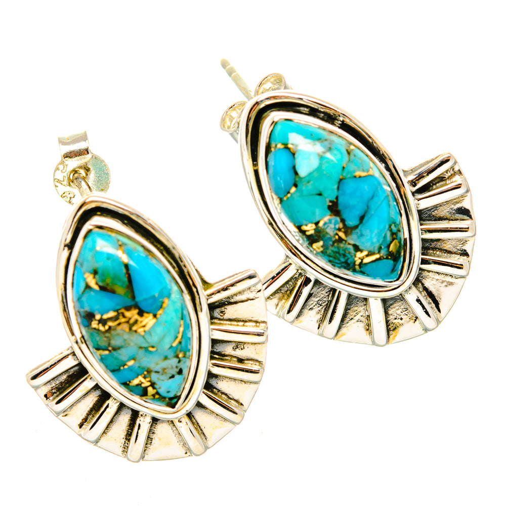 Blue Copper Composite Turquoise Earrings handcrafted by Ana Silver Co - EARR428587 - Photo 2