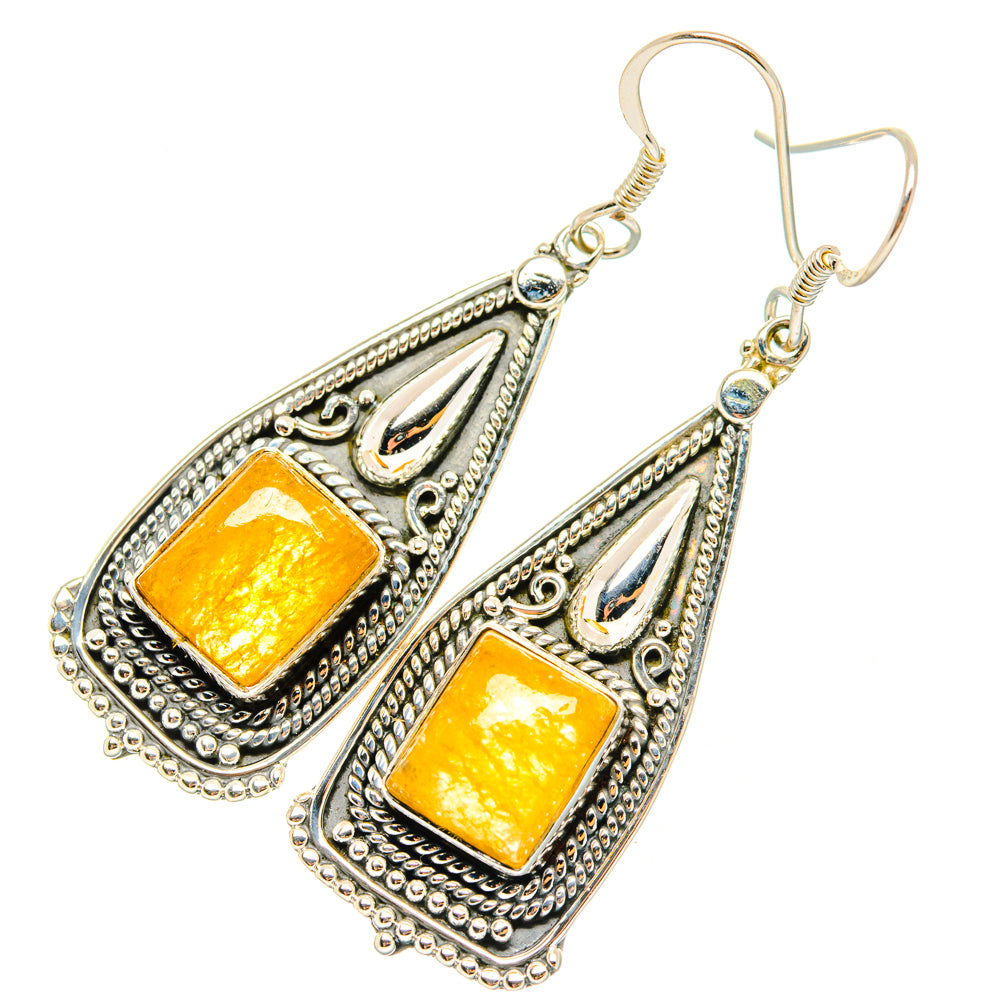 925 sterling silver drop earrings with square natural citrine and blue accents