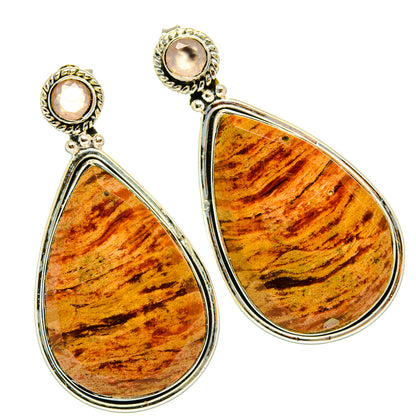 Plume Agate, Rose Quartz Earrings handcrafted by Ana Silver Co - EARR428593 - Photo 2