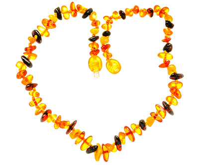 Baltic amber bead necklace with faceted orange and dark amber pieces