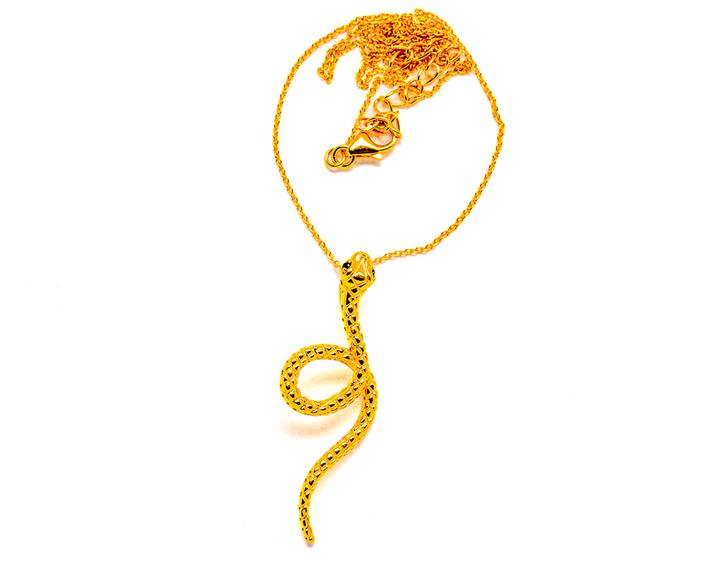 Snake pendant necklace with coiled snake design, 16–18 in chain length