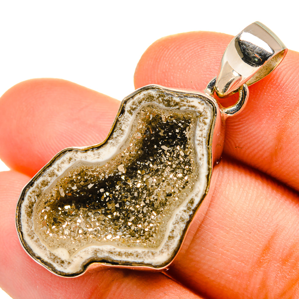 Pyrite Geode Slice Pendants handcrafted by Ana Silver Co - PD10006