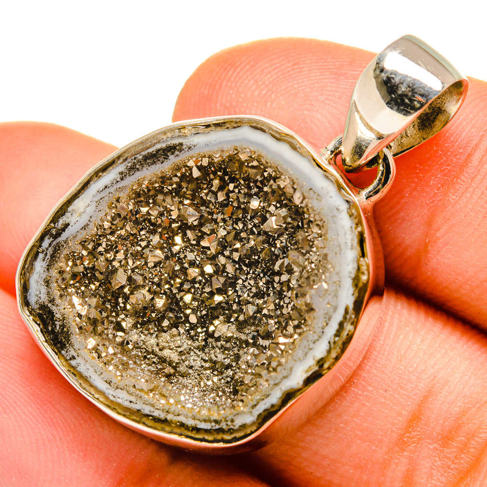 Pyrite Geode Slice Pendants handcrafted by Ana Silver Co - PD10008