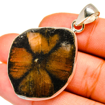 Chiastolite pendant in sterling silver bezel with teardrop black-and-gold stone
