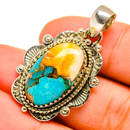 Blue Orange Copper Composite Turquoise Pendants handcrafted by Ana Silver Co - PD10109