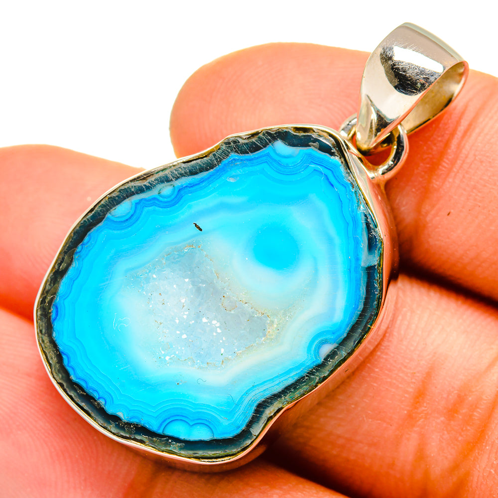 Blue Geode Slice Pendants handcrafted by Ana Silver Co - PD10116