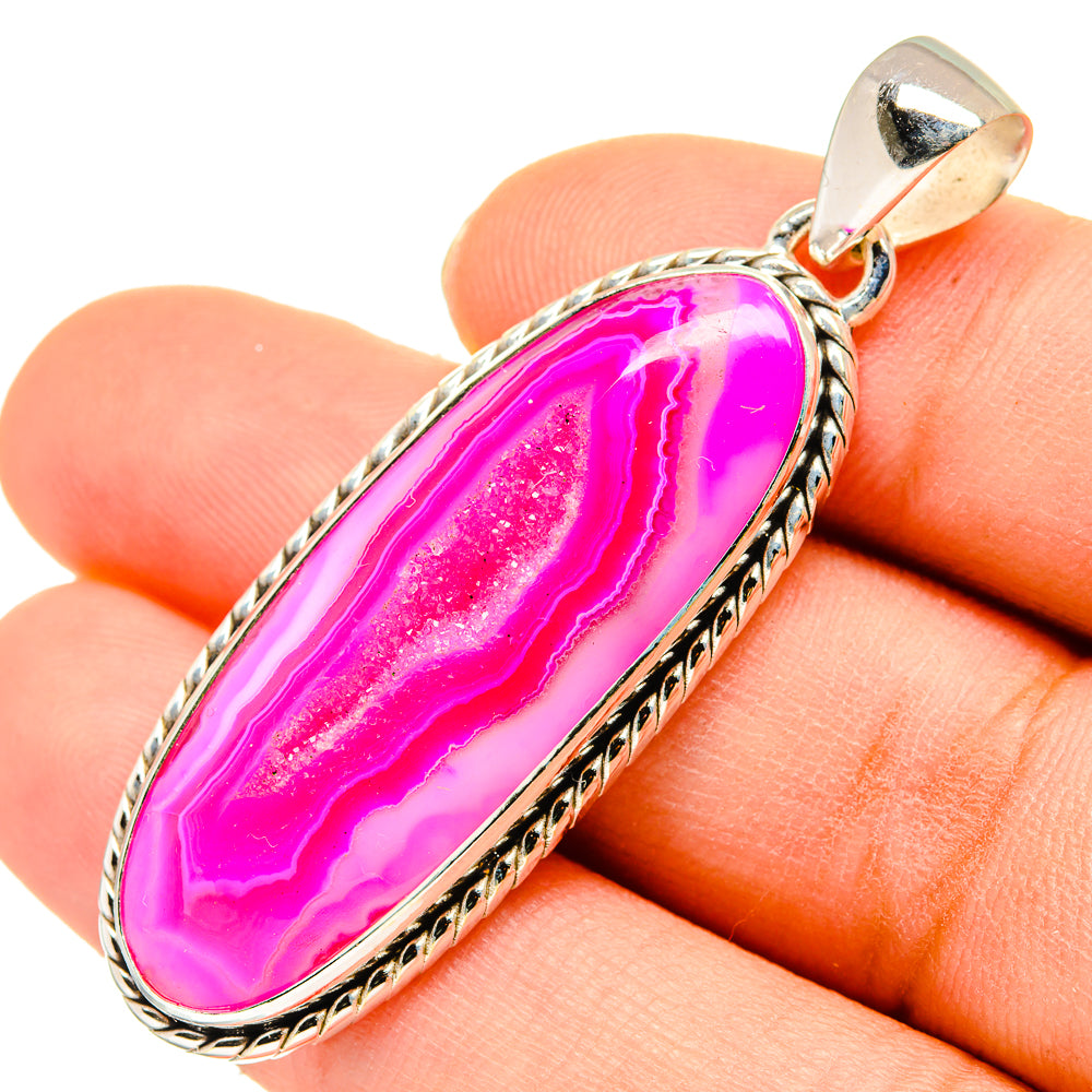 Pink Agate Druzy Pendants handcrafted by Ana Silver Co - PD10186