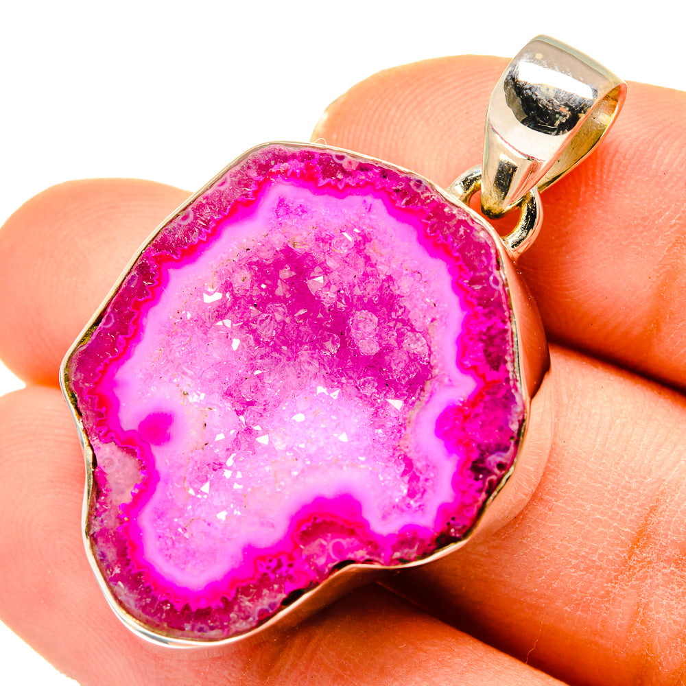 Pink Geode Slice Pendants handcrafted by Ana Silver Co - PD10187