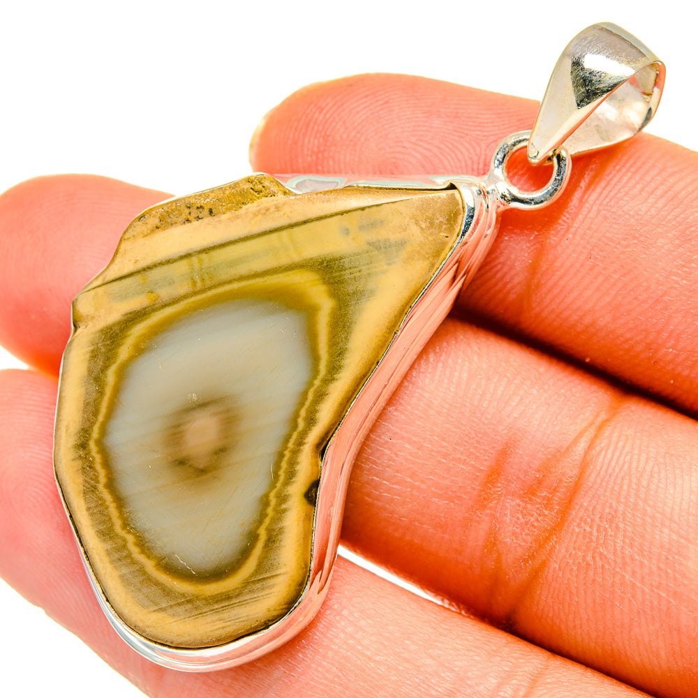 Jasper pendant in 925 sterling silver with teardrop yellow stone and bail cap