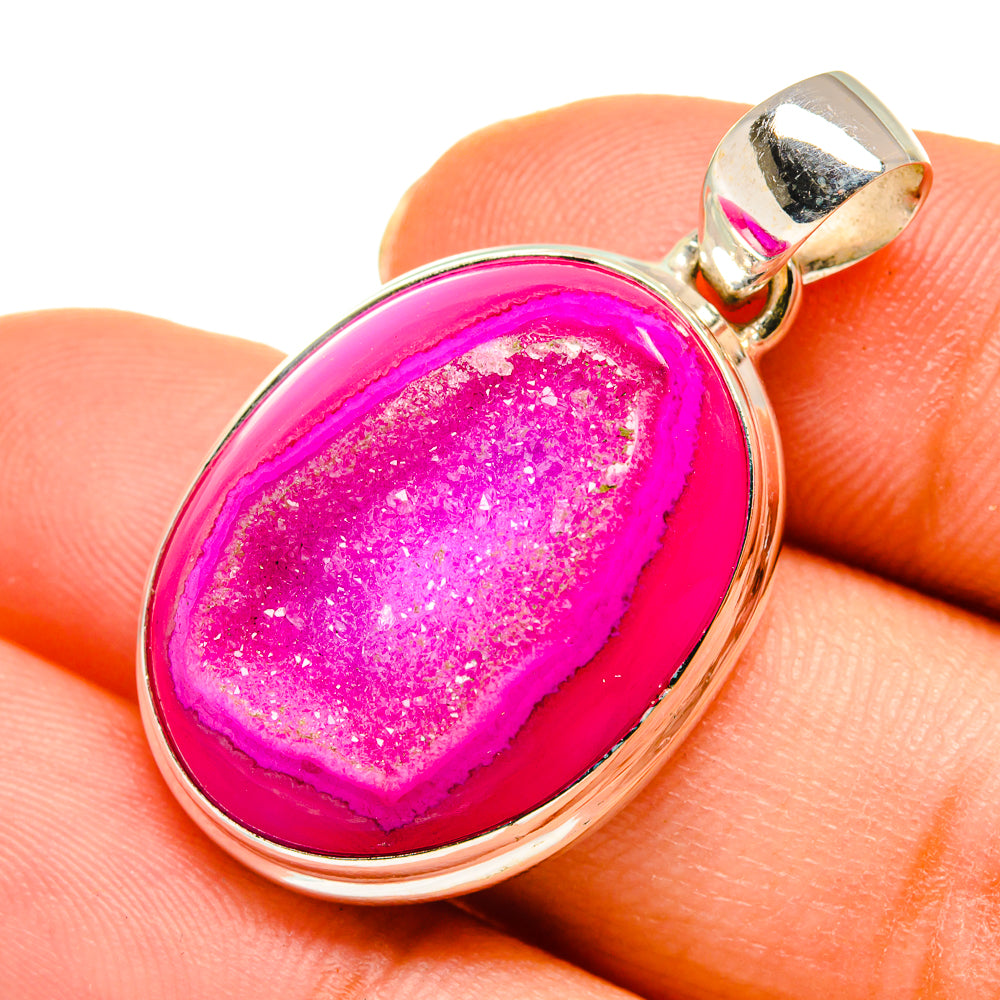 Pink Agate Druzy Pendants handcrafted by Ana Silver Co - PD10319