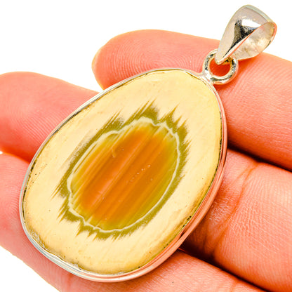 Jasper pendant with teardrop amber stone in 925 sterling silver bezel, close-up