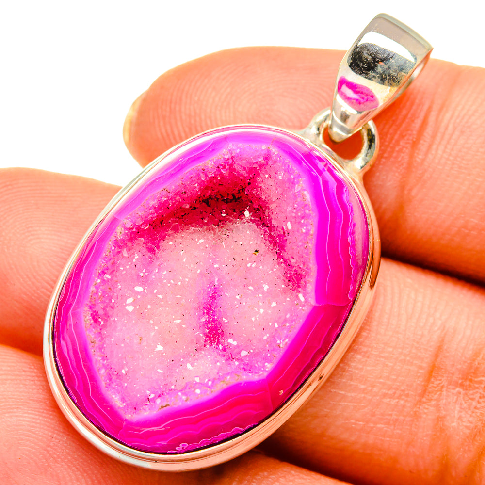 Pink Agate Druzy Pendants handcrafted by Ana Silver Co - PD10486