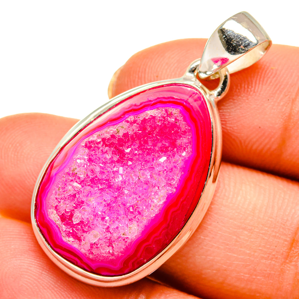 Pink Agate Druzy Pendants handcrafted by Ana Silver Co - PD10523