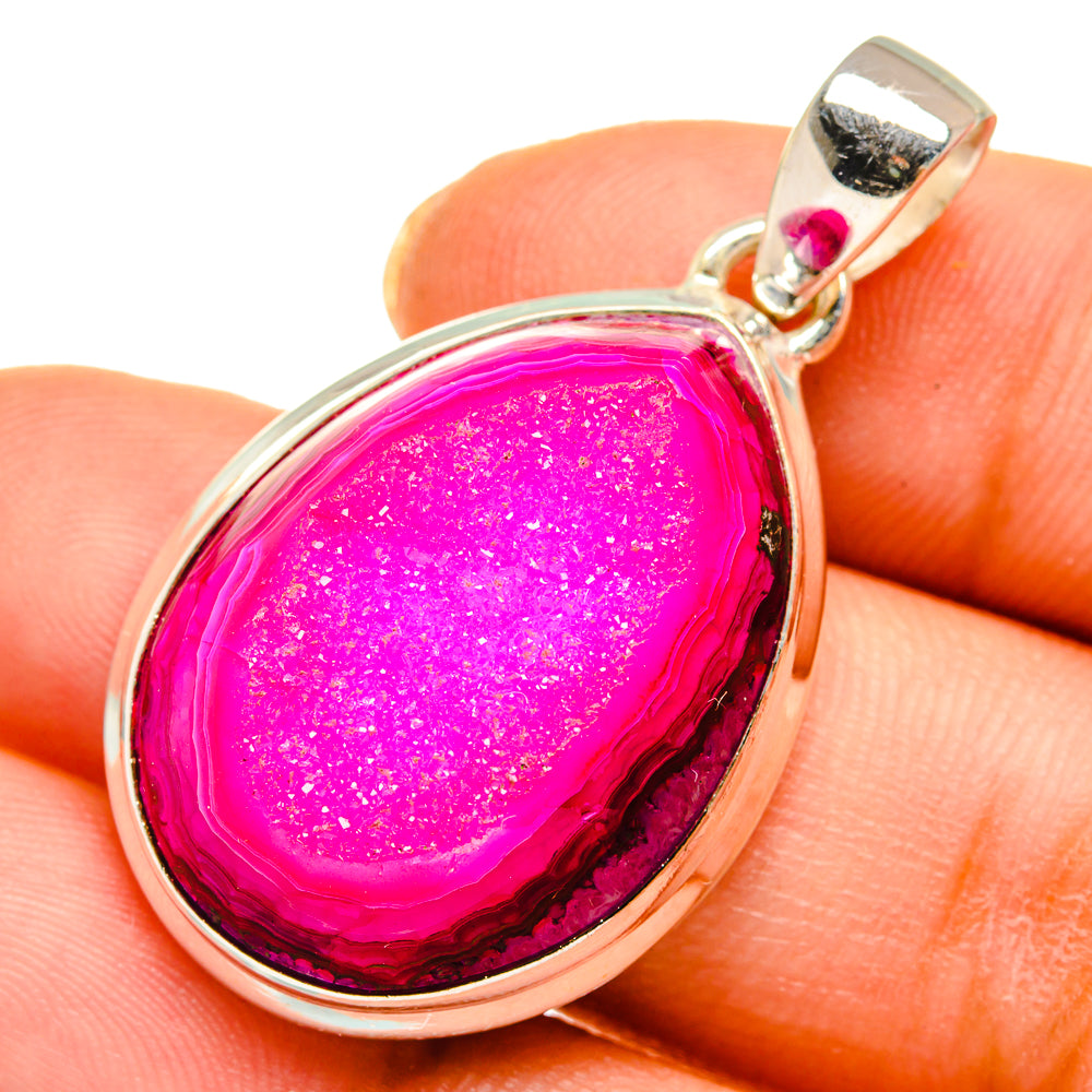 Pink Agate Druzy Pendants handcrafted by Ana Silver Co - PD10527
