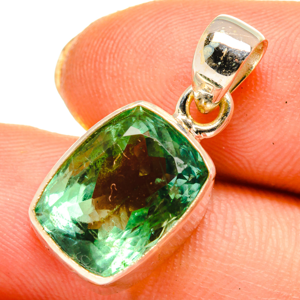 Faceted green fluorite pendant with 925 sterling silver bail, oval bezel