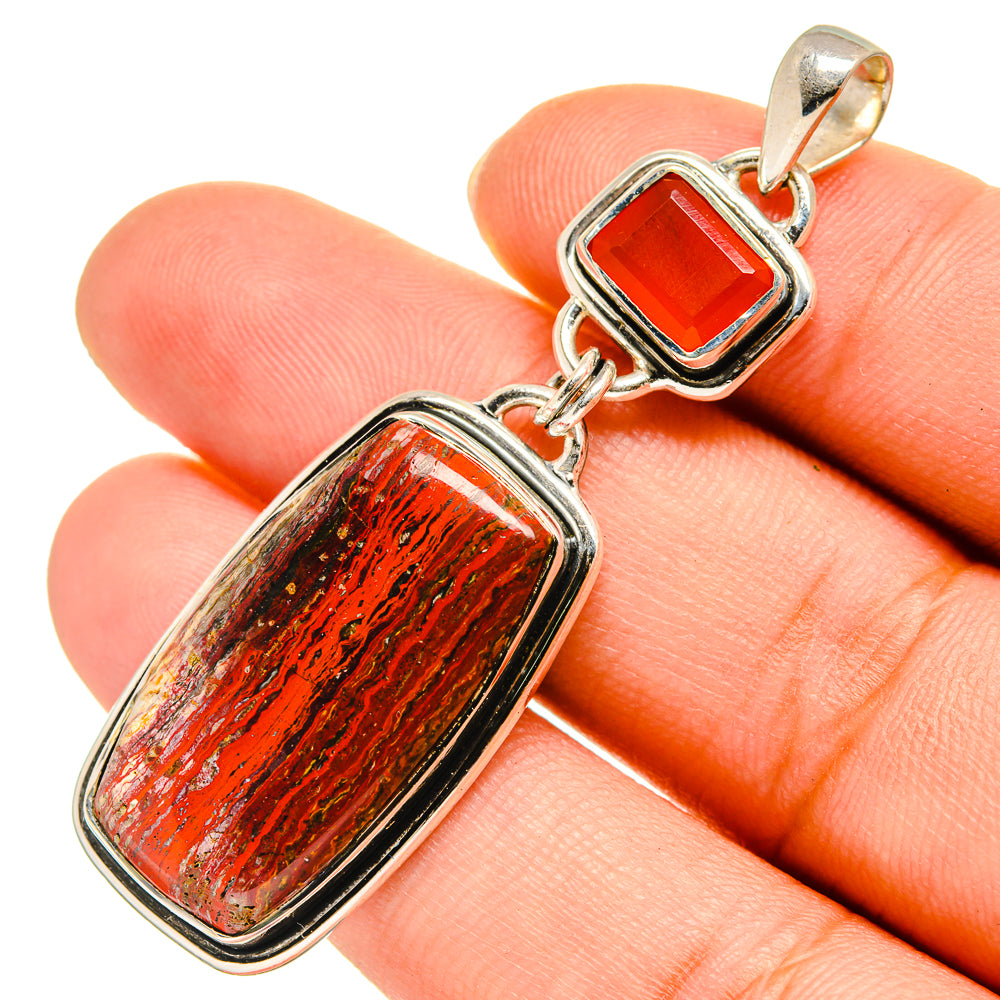 Sterling silver pendant with red carnelian top and red jasper rectangle set