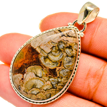 Teardrop pendant bezel with multicolor mushroom rhyolite stone and silver top loop