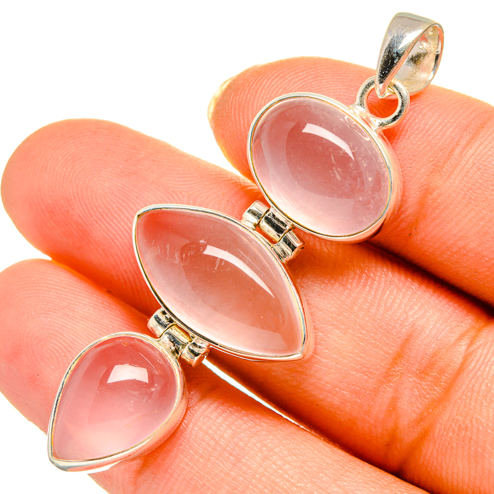 Rose quartz pendant in 925 sterling silver, pink oval cabochon charm with bail