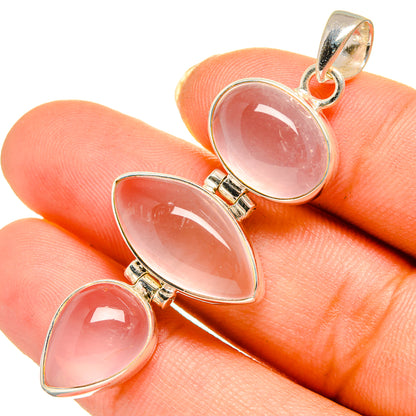 Rose quartz pendant in 925 sterling silver, pink oval cabochon charm with bail