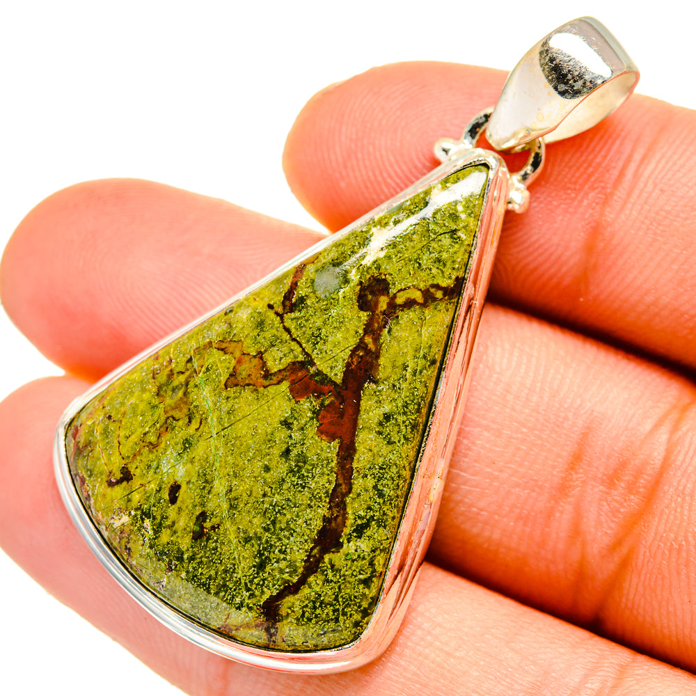 Dragon Blood jasper pendant in sterling silver bezel, teardrop stone