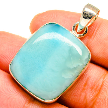 Turquoise larimar pendant bezel with bail, square stone shown on hand