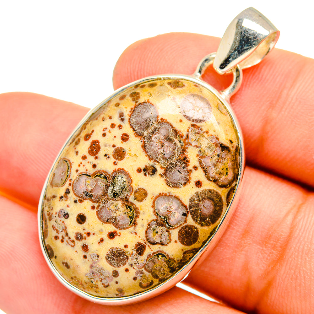 Sterling silver oval jasper pendant, gold and brown mottled stone