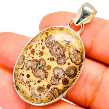 Sterling silver oval jasper pendant, gold and brown mottled stone