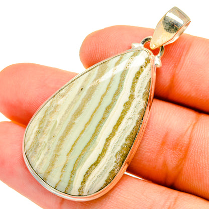 Ocean jasper teardrop pendant close-up with 925 sterling silver bezel and bail.