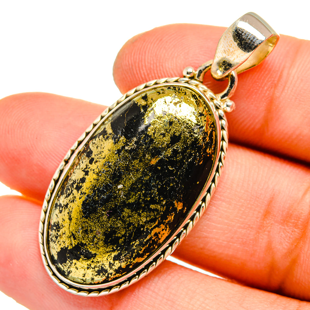 Pyrite In Black Onyx Pendants handcrafted by Ana Silver Co - PD10835