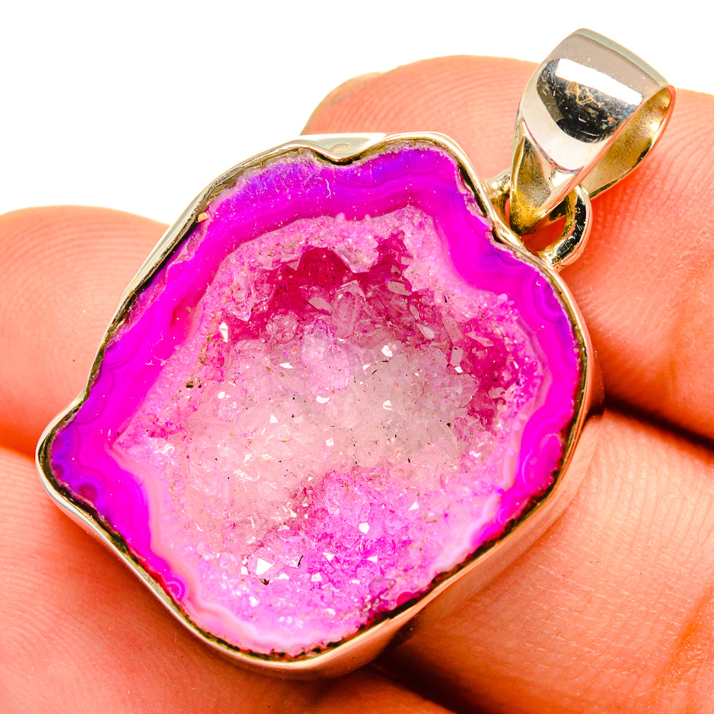 Pink Geode Slice Pendants handcrafted by Ana Silver Co - PD10860